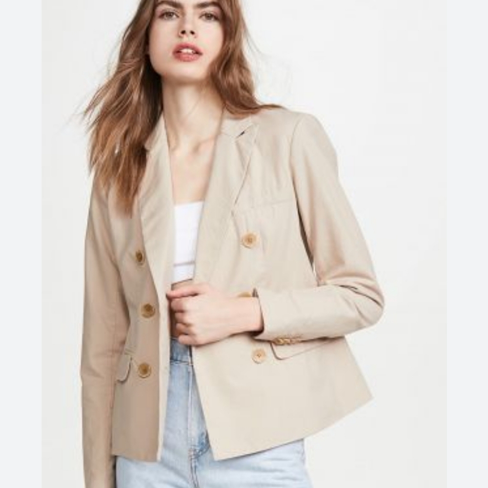 NWT JAMES PERSE Soft Double Breasted Cropped Trench Coat Blazer Taupe Tan Small